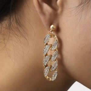 Multi layered chunky Rhinestone Gold Tone Earring